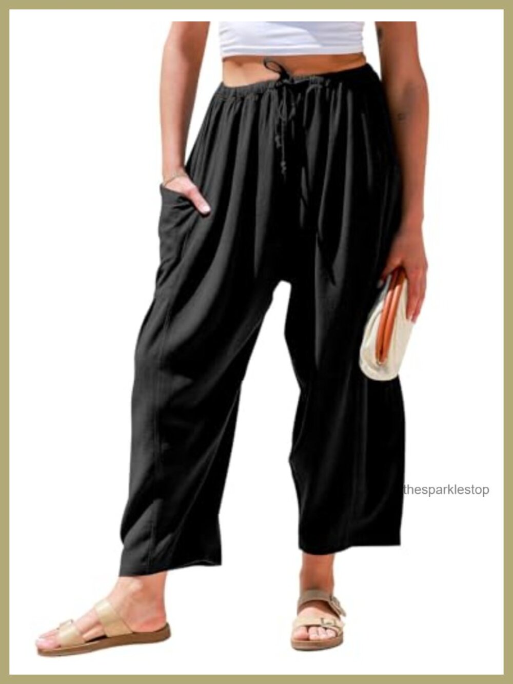 Linen Wide Leg Palazzo Pants with Pockets Drawstring Harem Beach